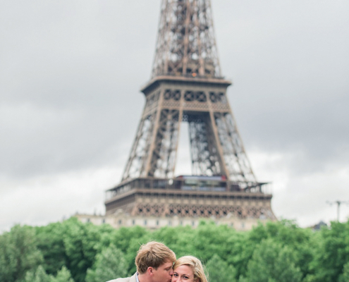 France Josh Culler \u201910 and Emily Campolong \u201911 celebrate their new engagement \u2014 with a Tiger Rag signed by Dabo Swinney \u2014 at the Eiffel Tower in Paris.